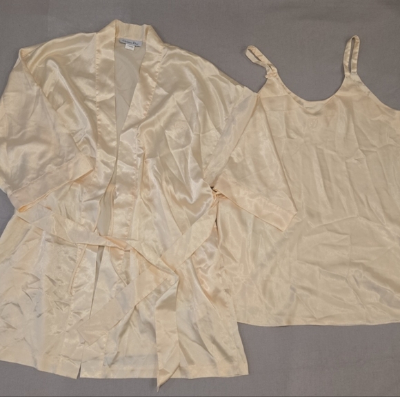 Dior Other - Vtg Christian Dior Satin Camisole & Robe Set Size Medium Cream Peignor Lounge